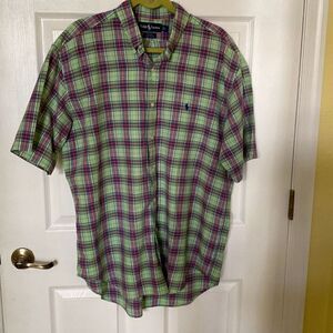 Men’s Polo Ralph Lauren Short Sleeve Button Down Shirt, Green Plaid, Size Large